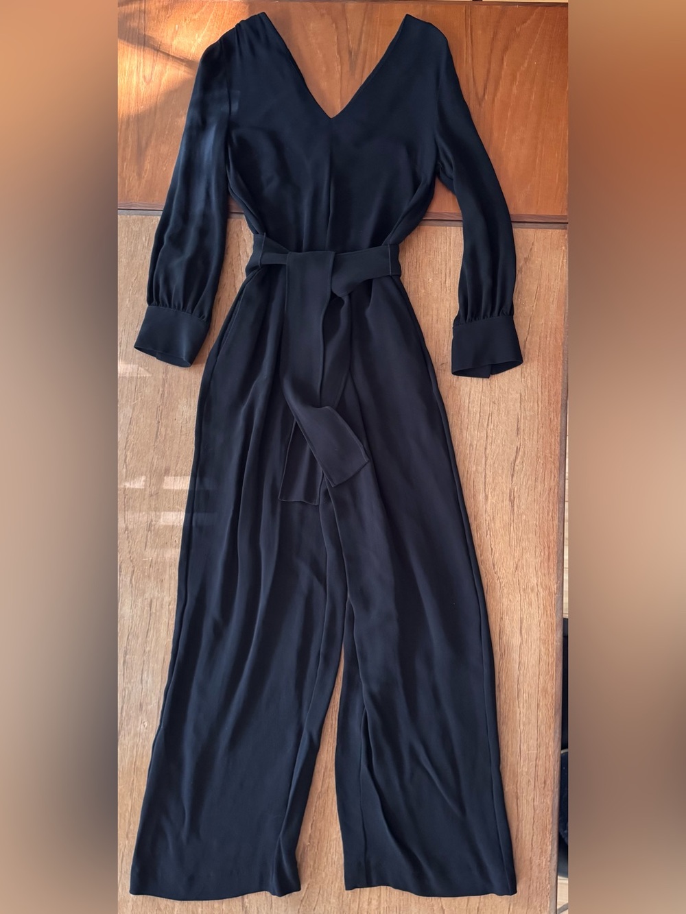 Massimo Dutti Black Wide Leg Belted V-Neck Jumpsuit waist Size 8